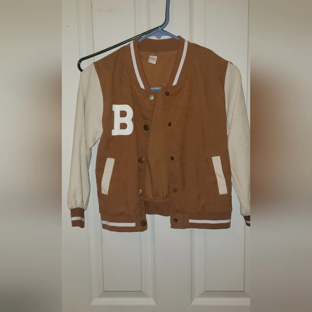 Brown and Cream Girls B Varsity Jacket